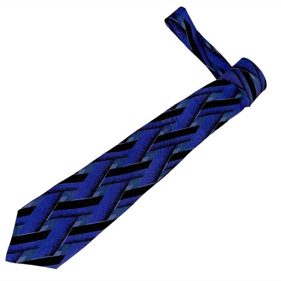 Blue and Grey Criss Cross Pancaldi Silk Tie - Picture 2 of 5